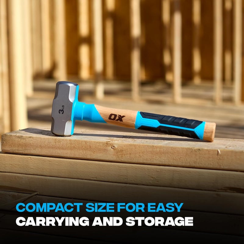 Ox Tools Pro Series 3lb California Framing Hammer, Milled Face Straight Claw Hammer with Forged Steel Head & Genuine American Hickory Handle, Curved Axe Handle & Magnetic Nail Starter -P089403 - Image 5